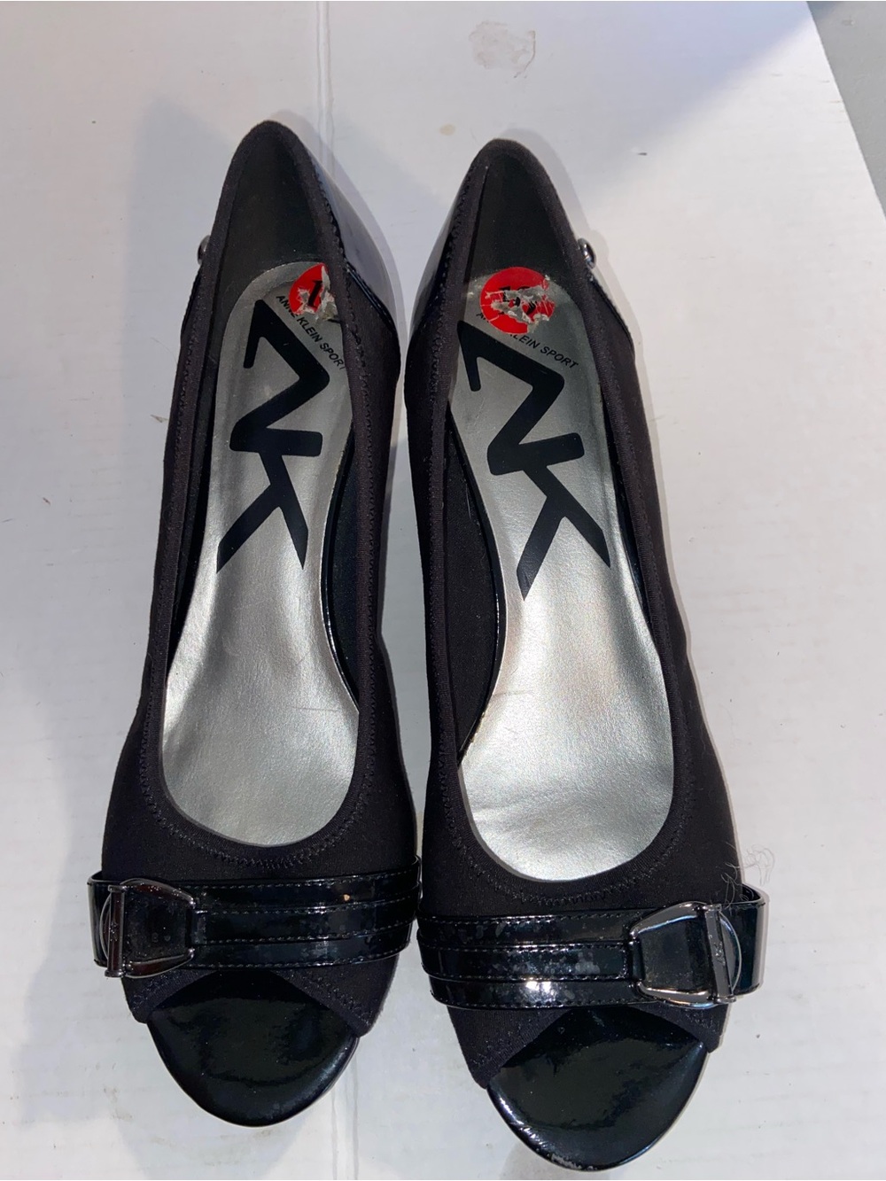 Anne Klein Sport Black Peep-Toe wedge shoes with Patent Trim